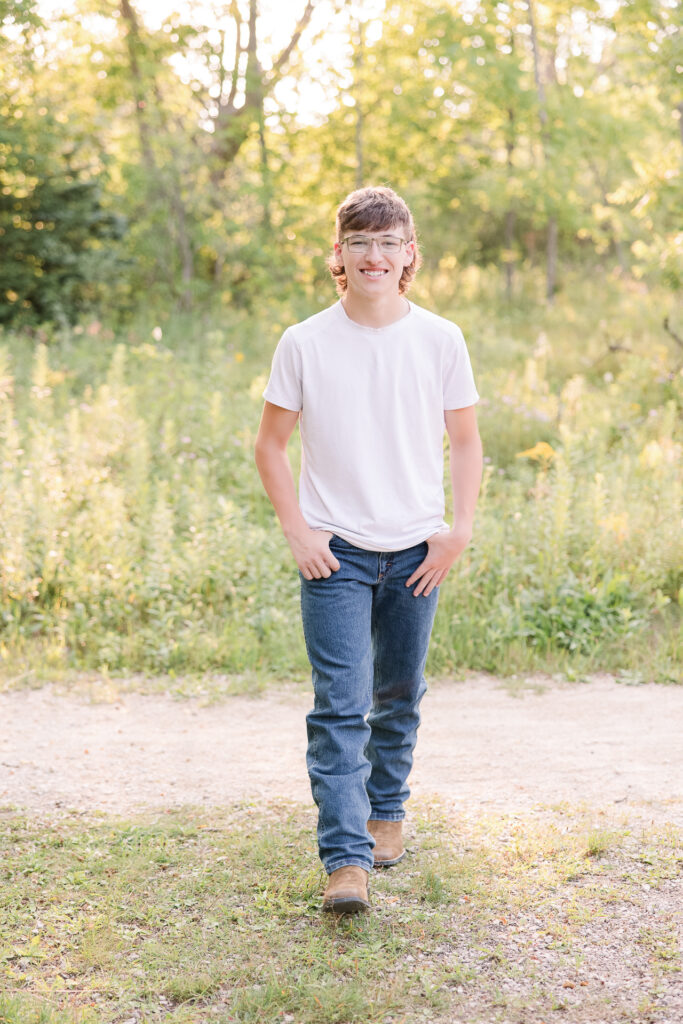 senior guy walking in a field